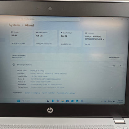 HP ProBook Q02C 13.3" Celeron 3865U 1.8GHz 8GB RAM 128GB SSD