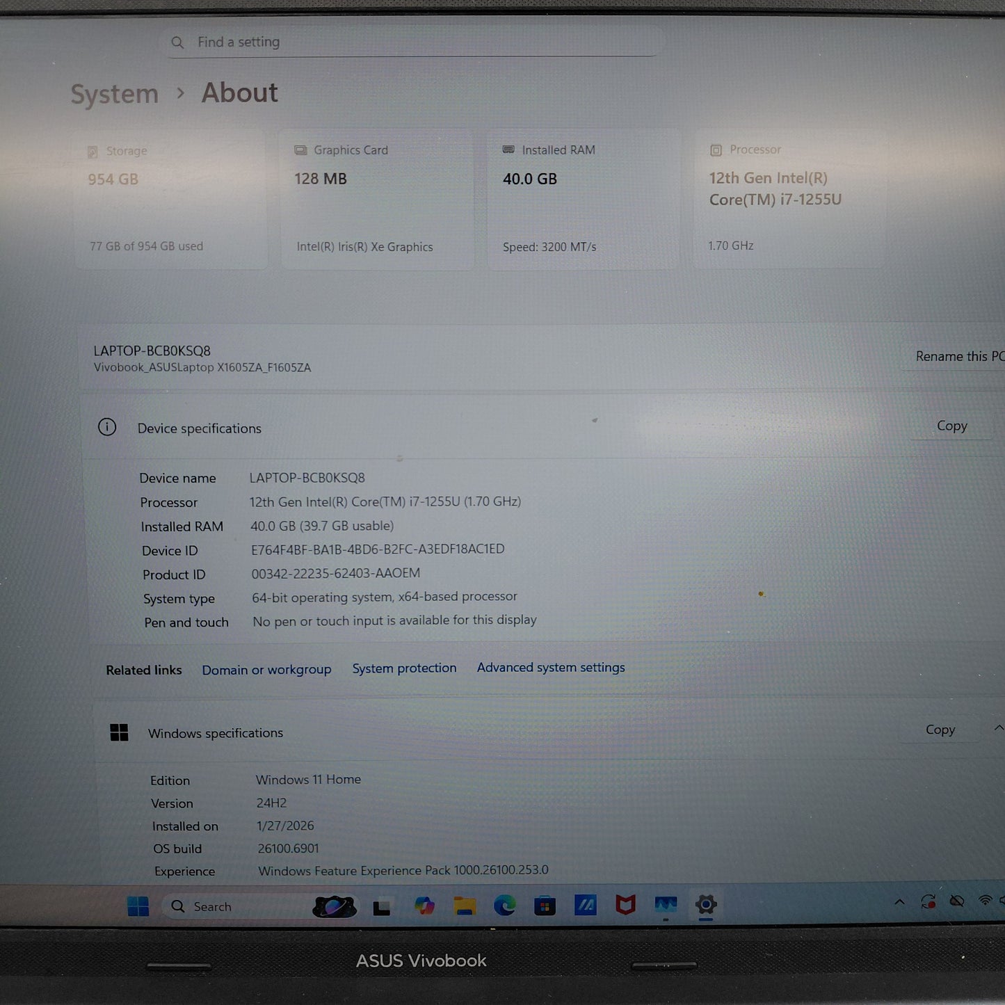 Asus Vivobook 16 F1605Z 16" i7-1255U 1.7GHz 40GB RAM 1TB SSD