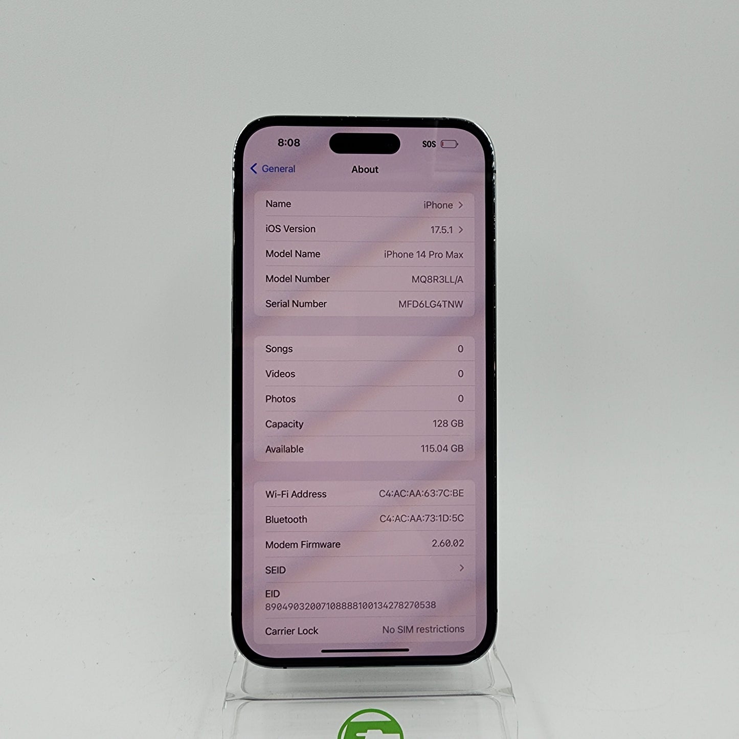 Unlocked Apple iPhone 14 Pro Max 128GB DEEP PURPLE MQ8R3LL/A