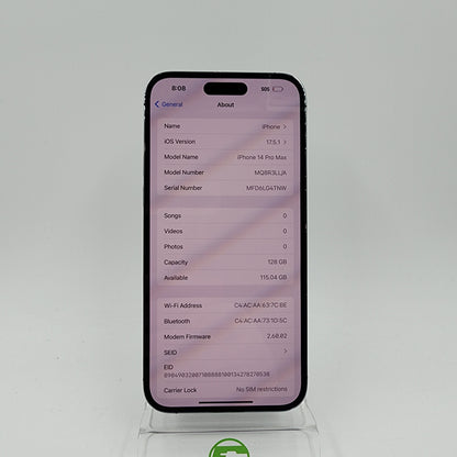 Unlocked Apple iPhone 14 Pro Max 128GB DEEP PURPLE MQ8R3LL/A