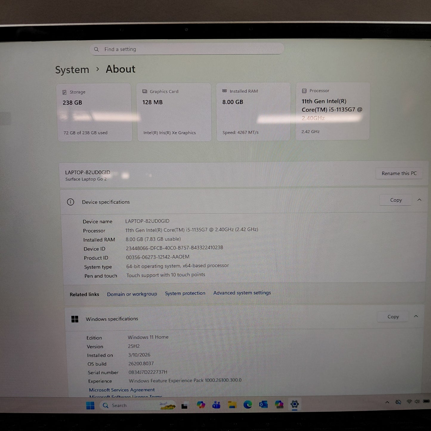 Microsoft Surface Laptop Go 2 2013 12.4" i5-1135G7 2.4GHz 8GB RAM 256GB SSD