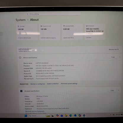 Microsoft Surface Laptop Go 2 2013 12.4" i5-1135G7 2.4GHz 8GB RAM 256GB SSD
